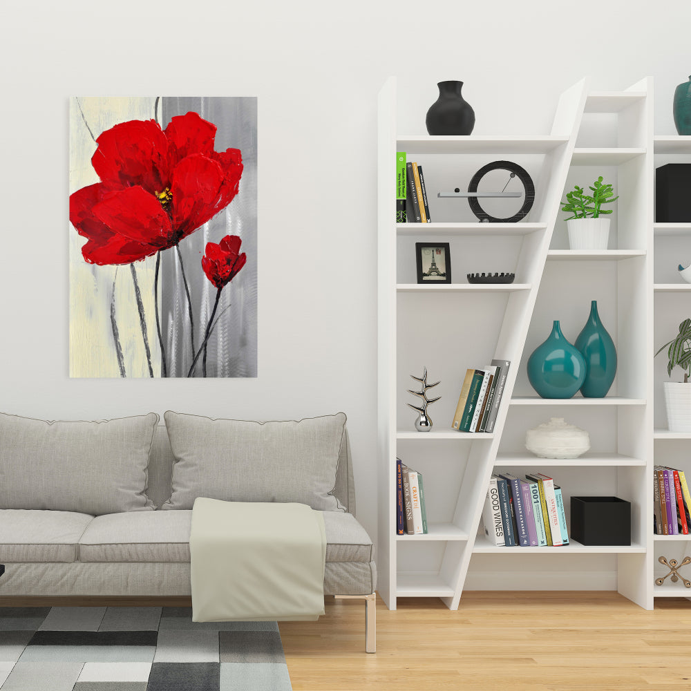 Red Flowers Canvas | Gray Background | Modern Bedroom Decor