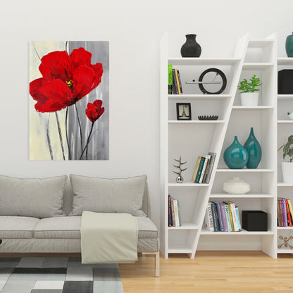 Red Flowers Canvas | Gray Background | Modern Bedroom Decor