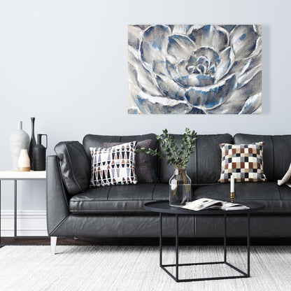 Gray and Blue Flower Canvas | Botanical Bedroom Wall Decor