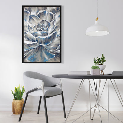 Toile encadrée à motif de fleurs botaniques bleues, grises et bleues, décoration d'intérieur