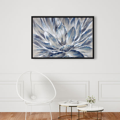 Toile encadrée à fleurs bleues et grises | Décoration botanique pour chambre