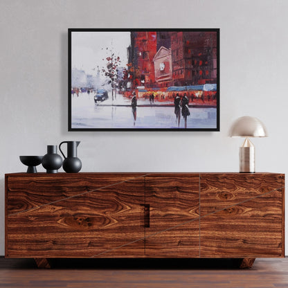 Black and Red Street Scene | Gray Framed Canvas | Home Decor