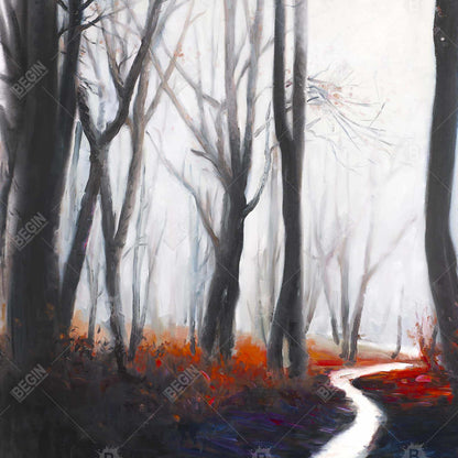 Mysterious Forest Stream Canvas | Gray Framed Trees Bedroom Decor