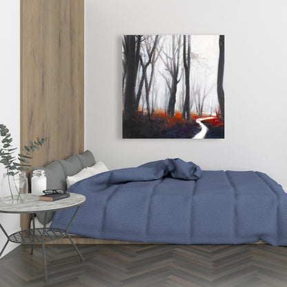 Toile grise Mysterious Forest Stream - Décoration de chambre à coucher avec arbres