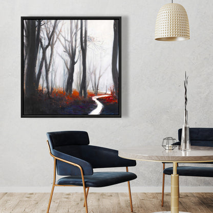 Mysterious Forest Stream Canvas | Gray Framed Trees Bedroom Decor