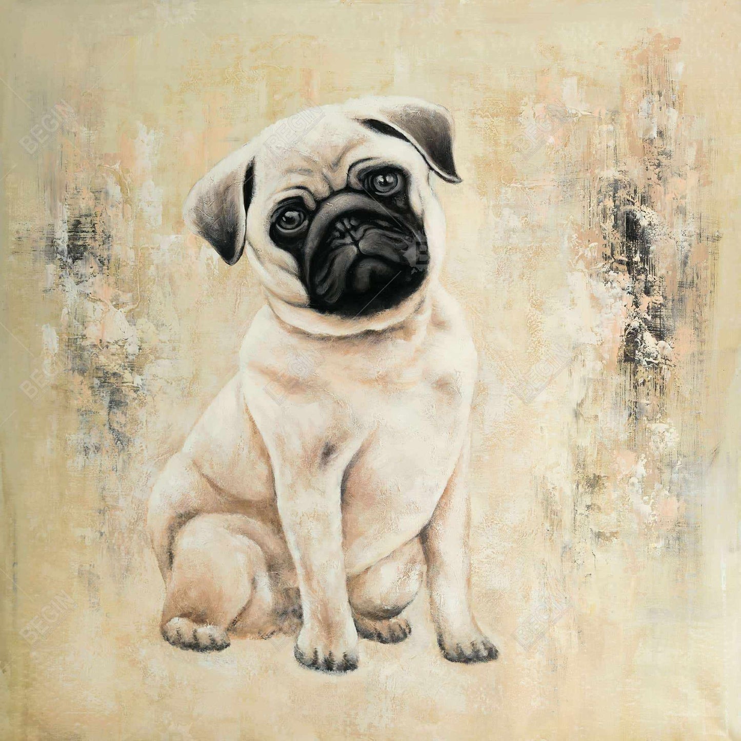 Toile représentant un petit carlin | Décoration murale encadrée avec animaux pour chambre à coucher