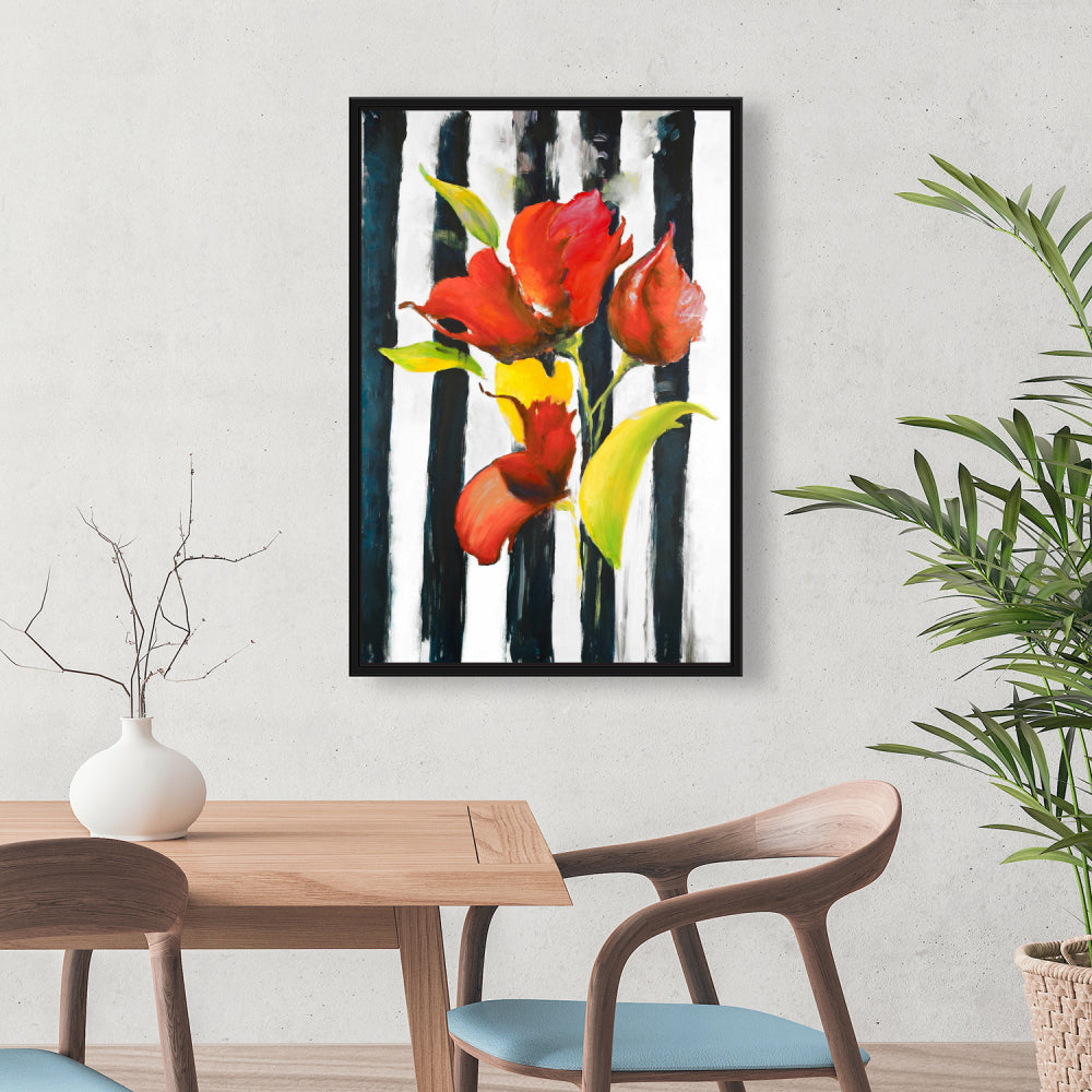 Botanical Fashion Canvas | Flowers on Stripes Home Decor
