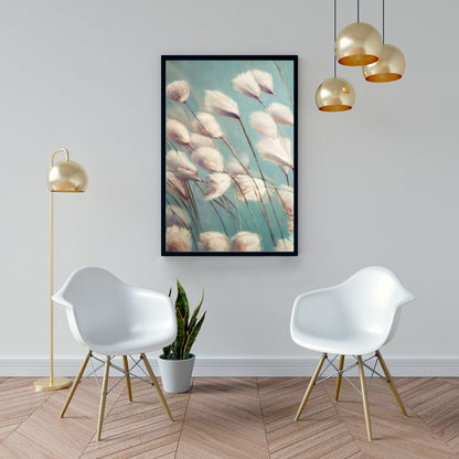 Cotton Grass Flowers Framed Canvas | Floral Botanical Decor