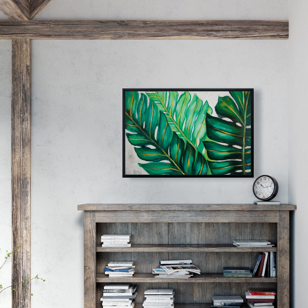Exotic Floral & Botanical Canvas - Three Big Plant Leaves Decor