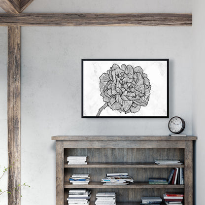 Toile florale pivoine lumineuse - Cadre blanc monochrome
