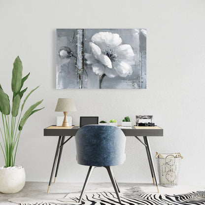 Gray & White Flowers Canvas - Floral Botanical Bedroom Decor