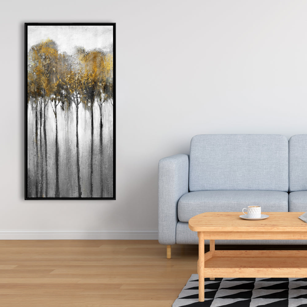 Forêt jaune abstraite | Toile de bureau avec arbres, décoration d'intérieur