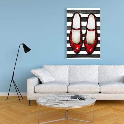Red Glossy Shoes Canvas | Contemporary Decor Striped Art