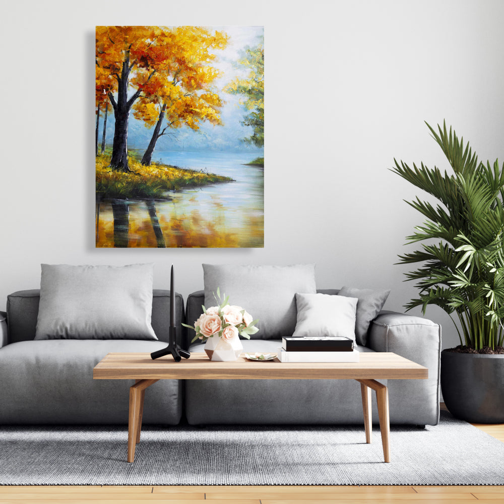 Trees by the Lake Canvas - Landscapes Bedroom Decor Wall Art