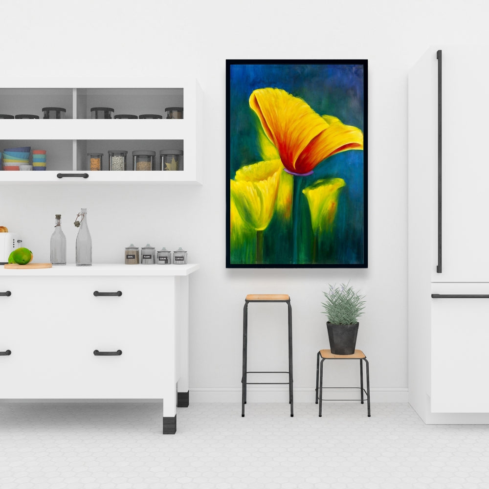 Blue Botanical Canvas | Colorful Flowers Framed Wall Art