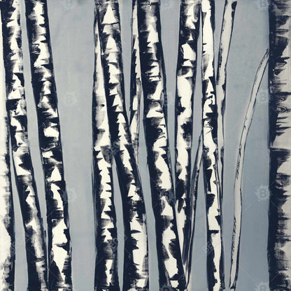 Abstract Birch Forest Canvas - Blue Office Wall Art Decor
