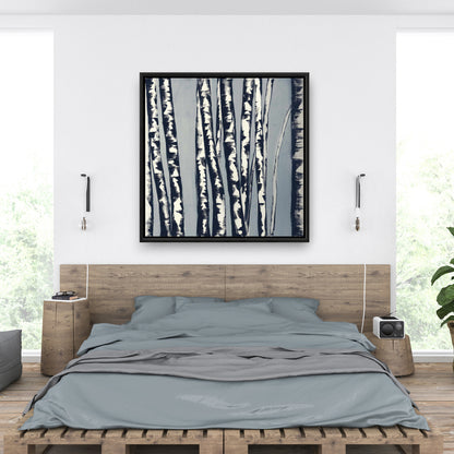 Blue Trees Abstract Birch Forest Canvas | Framed Home Decor