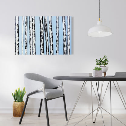 Birches on Blue Modern Trees Canvas - Home Decor Wall Art