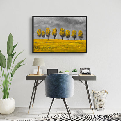 Gray Bedroom Canvas - Yellow Trees in Field | Home Decor Art