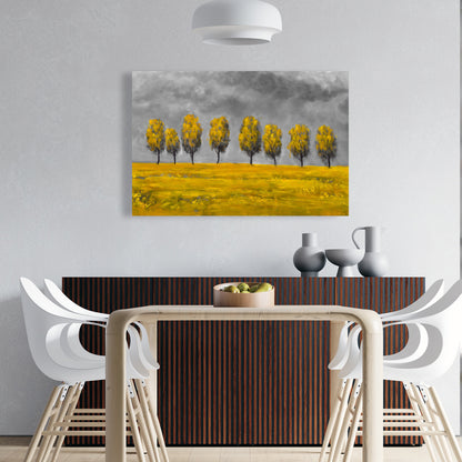 Toile représentant des arbres jaunes dans un champ – Décoration murale moderne pour chambre à coucher