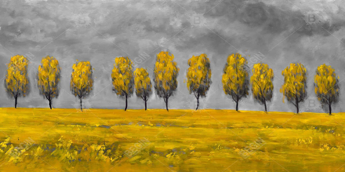 Yellow Trees Gray Desk Mat - Home Decor for Landscapes