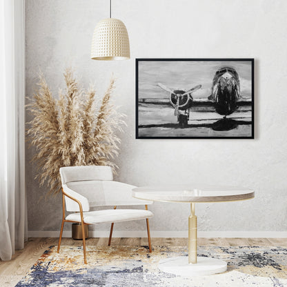 Toile « Avion en niveaux de gris » | Décoration de salon industriel