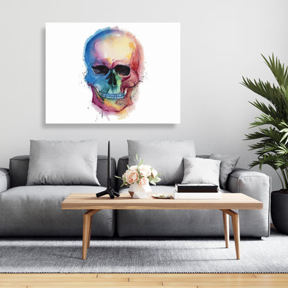 Watercolor Colorful Skull Canvas | Modern Bedroom Home Decor