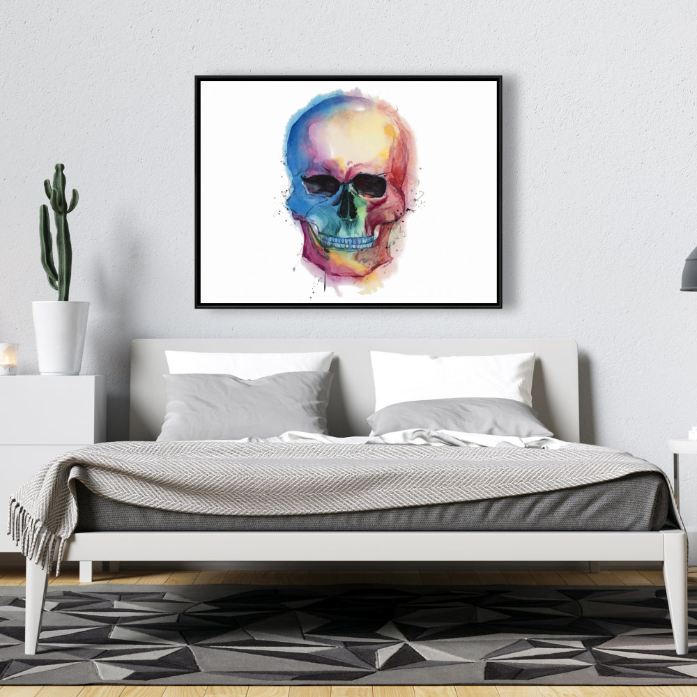 Watercolor Colorful Skull Canvas | Modern Blue Skull Decor