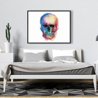 Watercolor Colorful Skull Canvas | Modern Blue Skull Decor