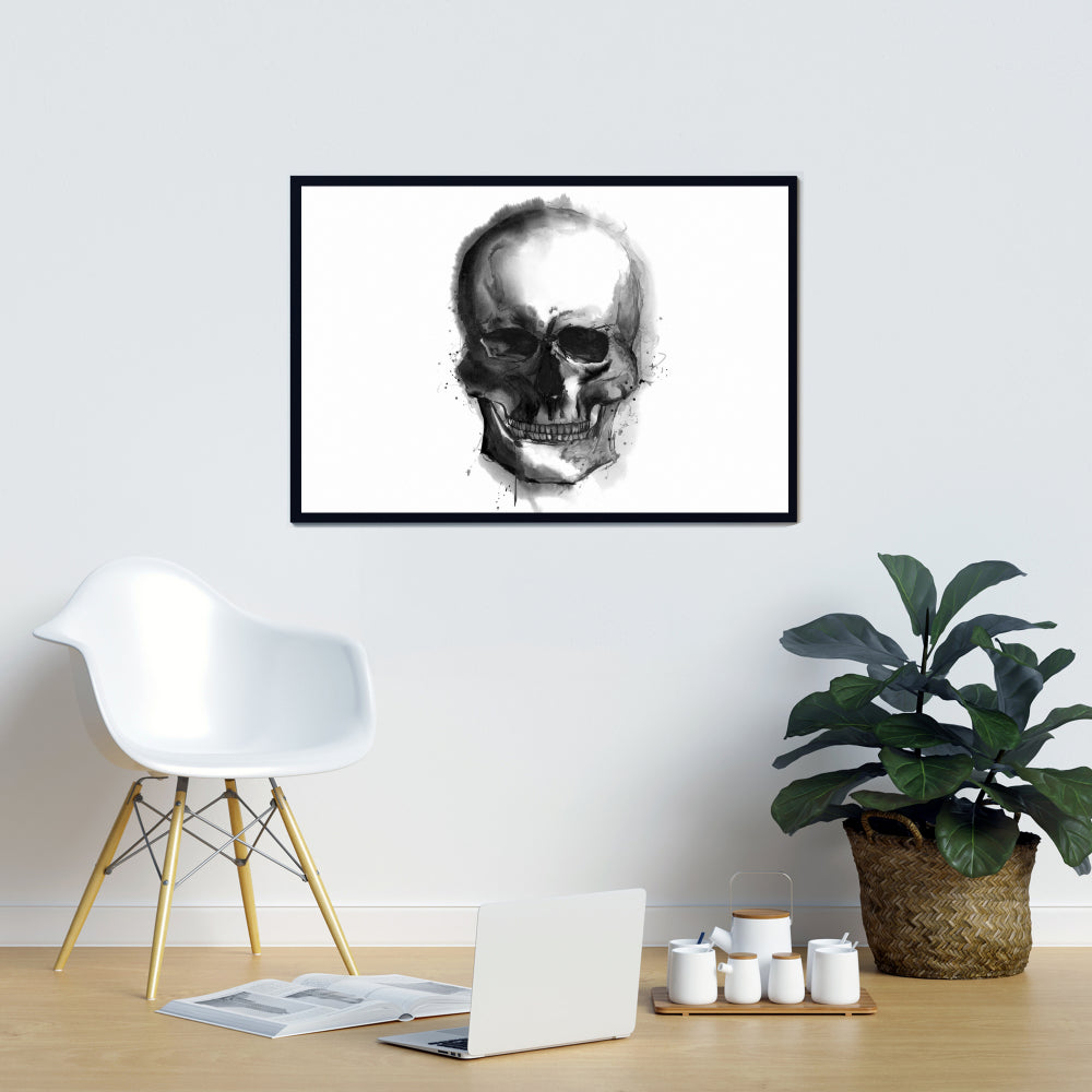 Watercolor Dark Skull Framed Canvas | Bedroom Home Decor