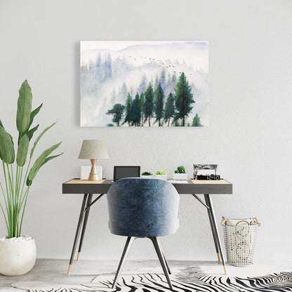 Gray Illustrative Mountains Watercolor Canvas - Home Decor
