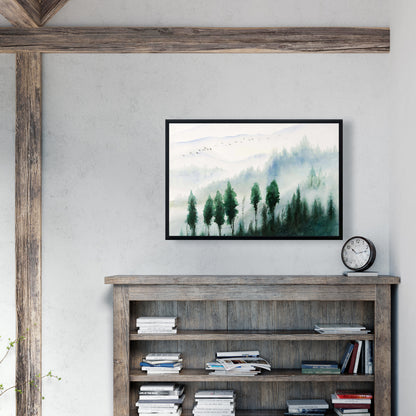 Landscape in Watercolor | Illustrative Trees Framed Canvas