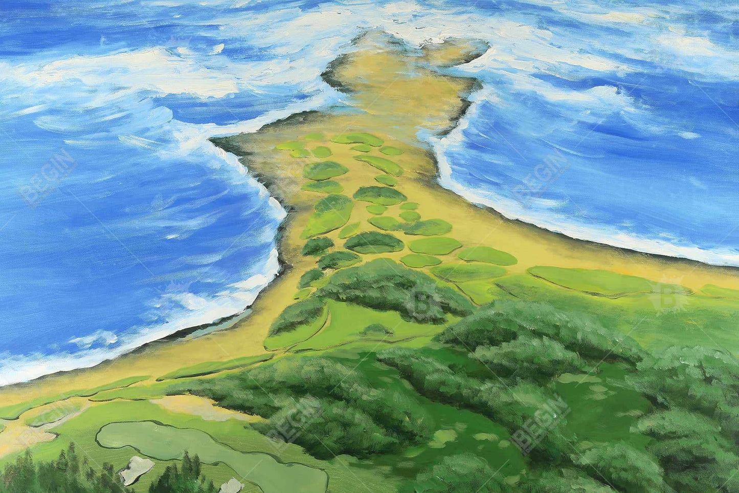 Golf Course on Coast Canvas - Blue Trees Bedroom Decor