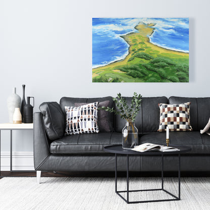 Golf Course on Coast Canvas - Blue Trees Bedroom Decor