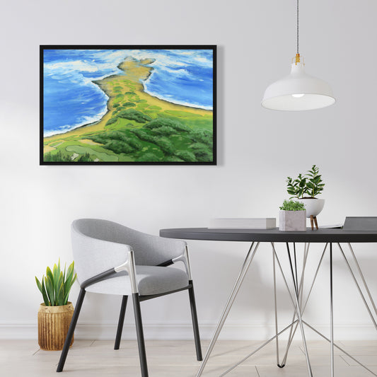 Scenic Bedroom Blue Framed Canvas | Golf Course Coastal Decor
