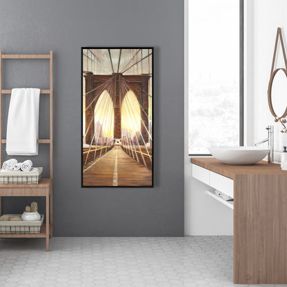 Décoration de chambre : Coucher de soleil sur le pont de Brooklyn sur toile marron