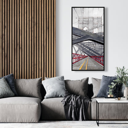 Toile encadrée « Oiseau gris » pour chambre à coucher – Décor sous le pont de Brooklyn
