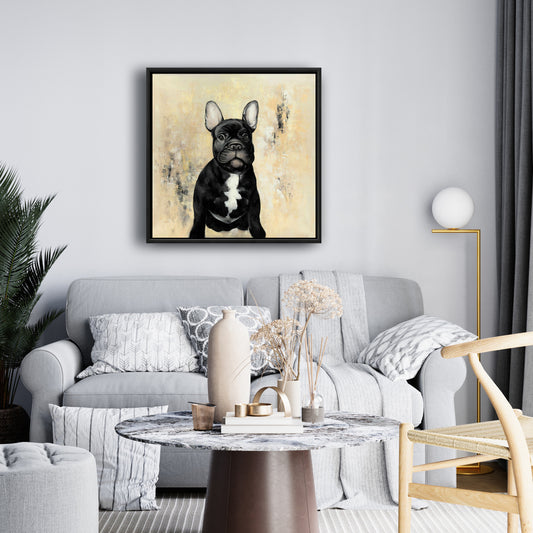 Toile noire représentant un bouledogue français pour chambre à coucher | Décoration murale