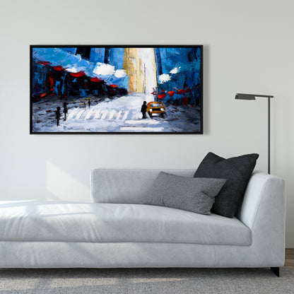 Blue Cities Bedroom Framed Canvas - Blue Buildings Home Decor