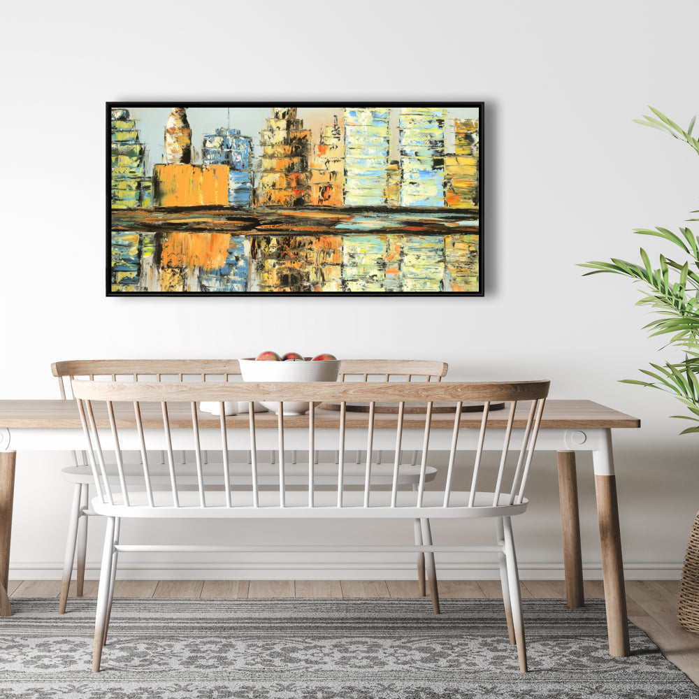 Reflections of a Colorful City - Blue Bedroom Canvas Decor