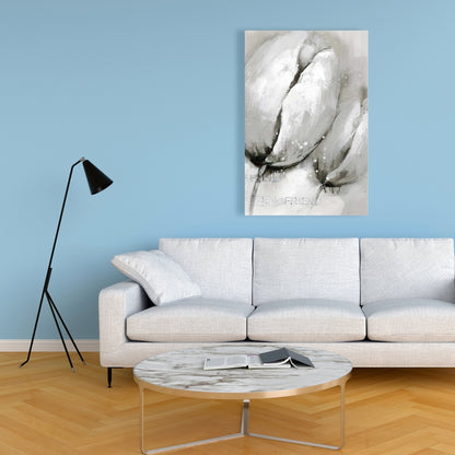 Contemporary Tulips Gray Floral Botanical Canvas Home Decor