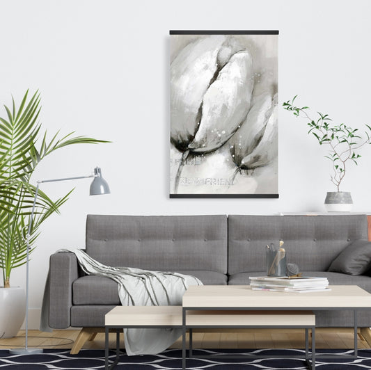 Contemporary Tulips Gray Floral Magnetic Canvas | Home Decor