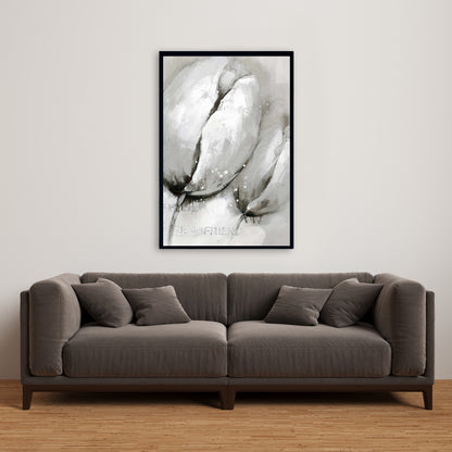 Botanical Gray Framed Canvas | Contemporary Tulips Decor