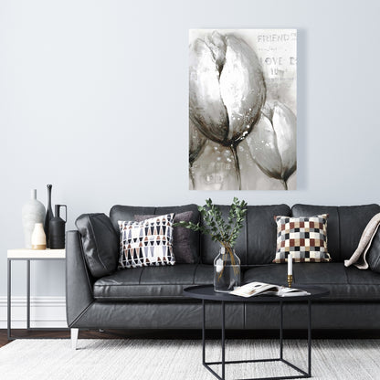 Gray Botanical Canvas - Three White Tulips Living Room Decor