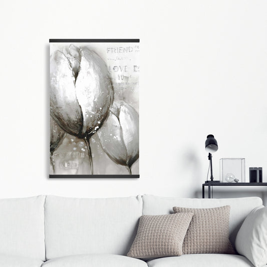 Three White Tulips Magnetic Stick Canvas | Botanical Home Decor