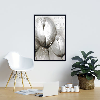 Trois tulipes blanches – Toile encadrée décorative florale botanique grise