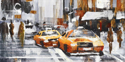 Abstract Citystreet Canvas | Yellow Taxis | Home Decor Art