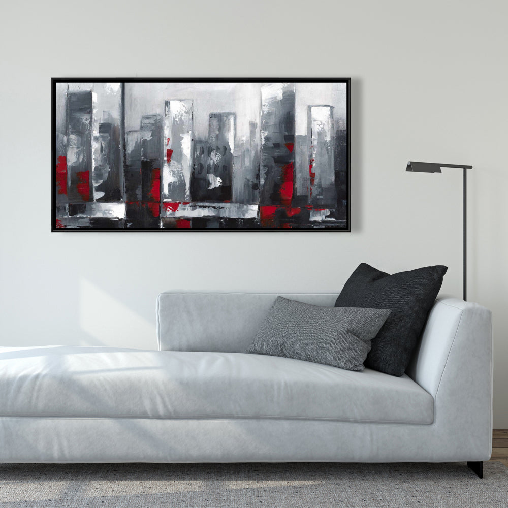 Abstract Cityscape Canvas | Blue Frame | Bedroom Wall Decor