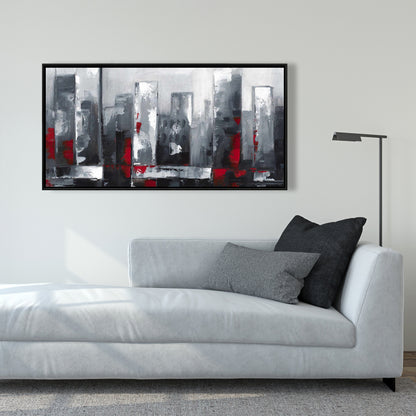 Abstract Cityscape Canvas | Blue Frame | Bedroom Wall Decor