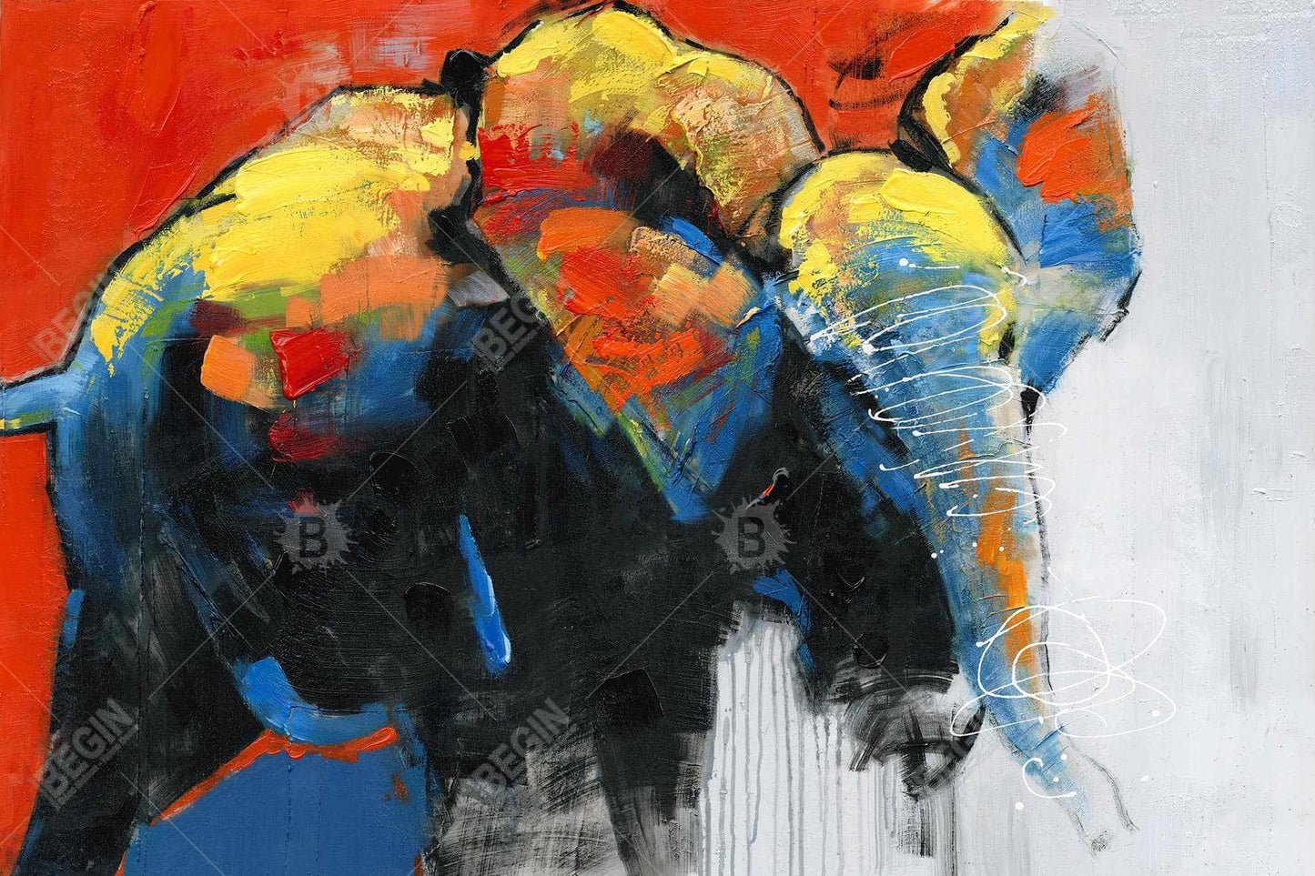 Colorful Abstract Elephant Canvas | Blue Animals Home Decor